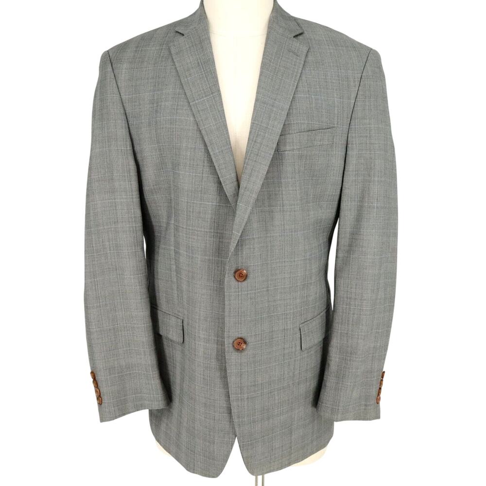Lauren Ralph Lauren Sport Coat Mens 44L Black Gray Glen Plaid Wool Jacket FLAW